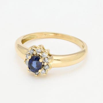 Ring - 18 karaat Geel goud Saffier - Diamant