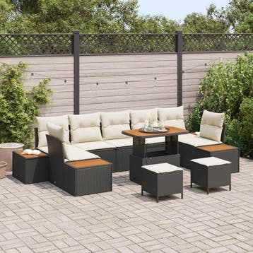 vidaXL Tuinbank Set 10 st 9-Aantal zitplaatsen Zwart en, Verzenden, Nieuw