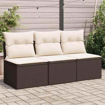 vidaXL Tuinbank 3-zits met kussens poly rattan bruin, Verzenden, Nieuw