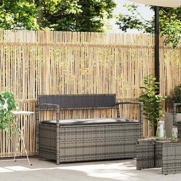 vidaXL Tuinbank met kussen, grijs polyrotan, Verzenden, Nieuw
