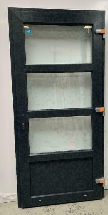 PVC Deur 98x204 met  3/4 glas Antraciet Houtnerf RAL7016, Doe-het-zelf en Bouw, Deuren en Vliegenramen, Kunststof, 80 tot 100 cm