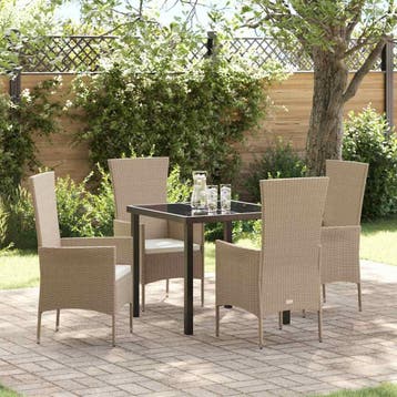 vidaXL Tuin Eettafel Set met kussen 5 pcs Beige poly rattan, Verzenden, Nieuw