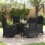 vidaXL Tuin Eettafel Set met kussen 5 pcs Zwart poly rattan, Verzenden, Nieuw