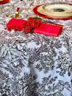 Exclusief tafelkleed in toile de Jouy zwart-wit voor ruime