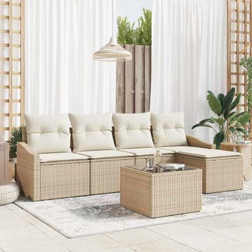 vidaXL Bankstel 6 st Beige en Crème poly rattan, Verzenden, Nieuw