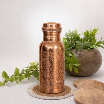 Puur koperen waterfles bloempatroon ± 500 ml /230 g (zware, Ophalen of Verzenden, Nieuw