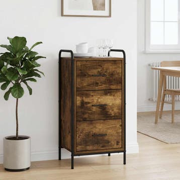vidaXL Dressoir Gerookt eiken 97 x 33 x 81 cm Bewerkt hout, Verzenden