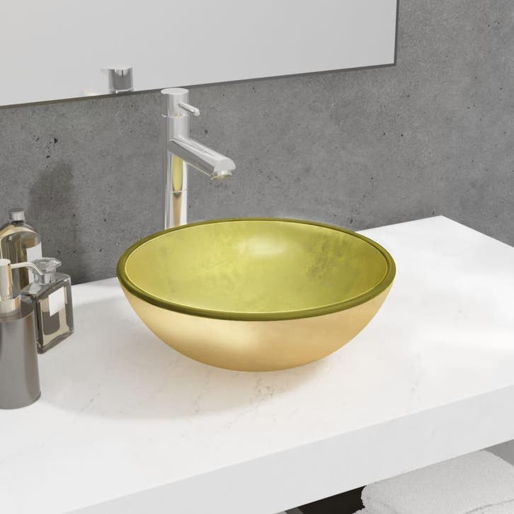 vidaXL Wasbak 35x12 cm gehard glas goudkleurig, Doe-het-zelf en Bouw, Sanitair, Nieuw, Verzenden
