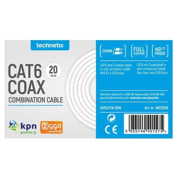Technetix combikabel: CAT6/C18 - 20 meter CAT6 + Coax RG59T, Ophalen of Verzenden, Nieuw