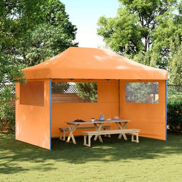 vidaXL Partytent inklapbaar pop-up met 3 zijwanden oranje, Verzenden
