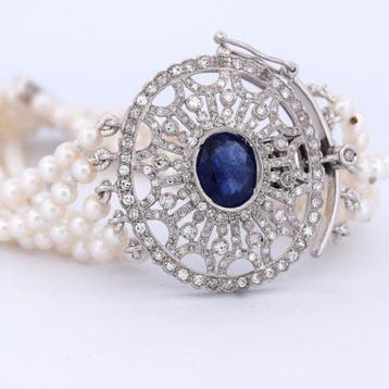 Zonder minimumprijs - Armband Platina - 5.20ct. tw. Saffier, Nieuw