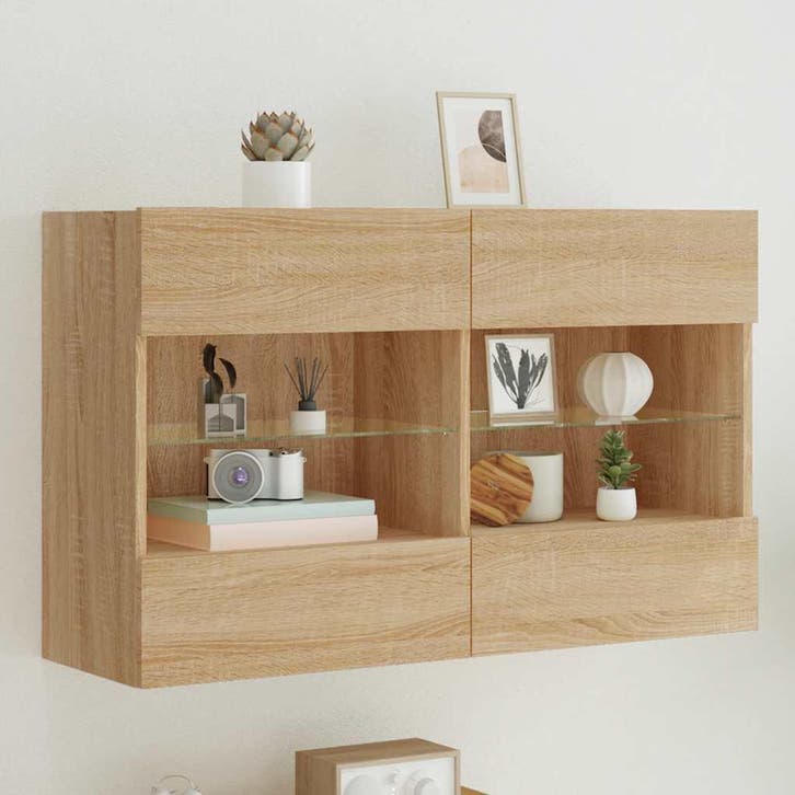 vidaXL Tv-wandmeubel met LED-verlichting 98,5x30x60,5 cm, Maison & Meubles, Armoires | Mobilier de télévision, Envoi