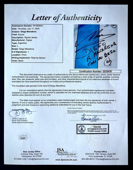 barcelona Hand-Signed Argentina National Team Jersey – JSA, Verzamelen, Overige Verzamelen