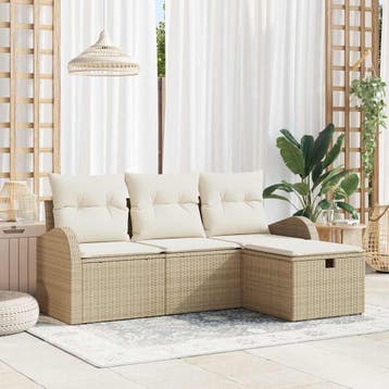 vidaXL Tuinbank Set 4 st Beige poly rattan, Verzenden, Nieuw