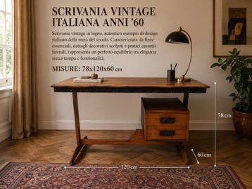 Bureau - Hout - Italiaanse vintage bureau uit de jaren