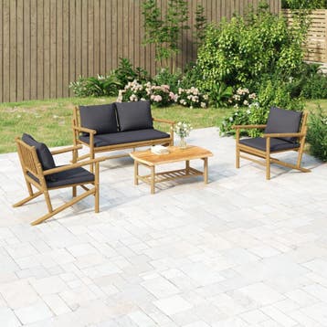 vidaXL 4-delige Loungeset met kussens bamboe donkergrijs, Verzenden, Loungeset