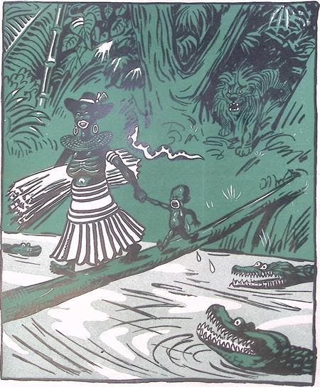 Spotprent Adolf Hitler als boeman in de voormalige koloni..., Antiquités & Art, Art | Lithographies & Sérigraphies, Envoi