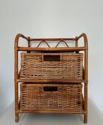 Nachtkastje - Rattan, Bamboe - Kastje met twee lades