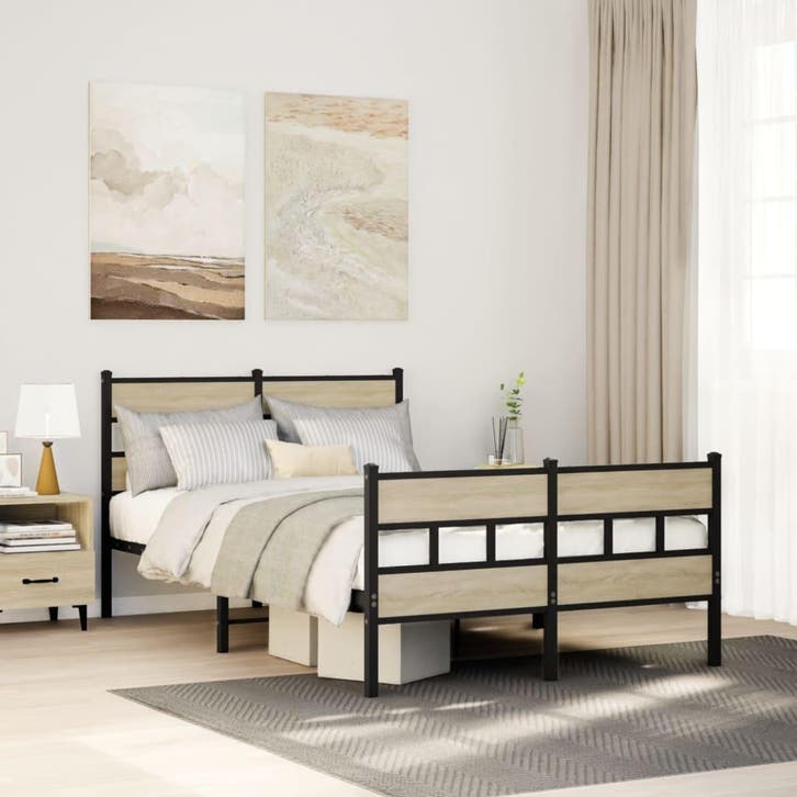 vidaXL Bedframe zonder matras metaal sonoma eikenkleurig, Maison & Meubles, Chambre à coucher | Lits, Envoi