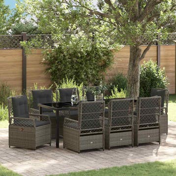 vidaXL Tuin Eettafel Set 9 st Grijs poly rattan, Verzenden, Nieuw