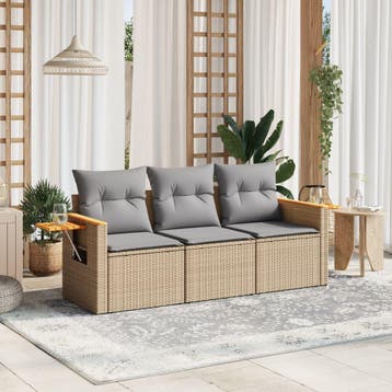 vidaXL 3-delige Loungeset met kussens poly rattan beige, Verzenden, Loungeset
