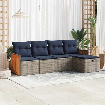 vidaXL 5-delige Loungeset met kussens poly rattan grijs, Verzenden, Nieuw, Loungeset