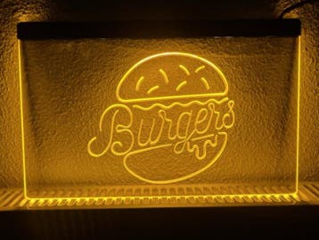 Burger burgers neon bord lamp LED  verlichting reclame licht, Verzenden