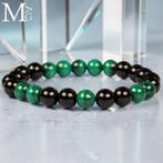 Elastische armband met natuurlijke zwarte onyx- en