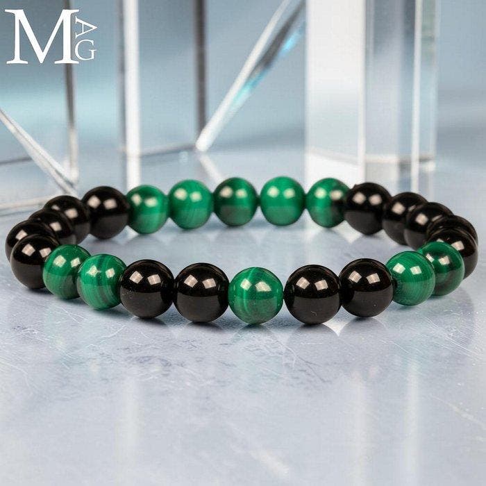 Elastische armband met natuurlijke zwarte onyx- en, Collections, Minéraux & Fossiles