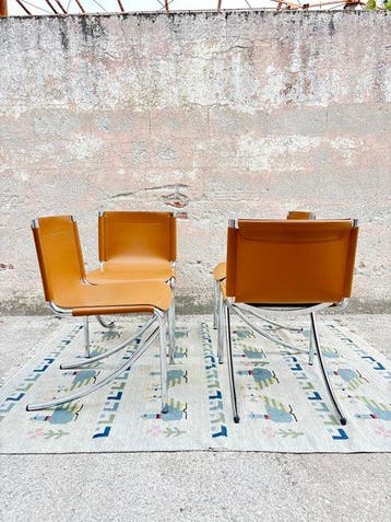 Acerbis - Giotto Stoppino - Chaise (4) - Jot - Acier, cuir