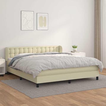 vidaXL Boxspring met matras kunstleer crèmekleurig 160x200, Verzenden, Nieuw