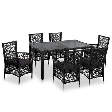 vidaXL 7-delige Tuinset poly rattan zwart, Tuin en Terras, Verzenden, Nieuw, Tuinset