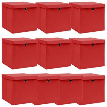 vidaXL Opbergboxen met deksel 10 st 32x32x32 cm stof wit, Doe-het-zelf en Bouw, Kratten en Dozen, Verzenden, Nieuw
