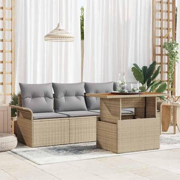 vidaXL Tuinbank Set 5 st Beige Poly rattan, Verzenden, Nieuw