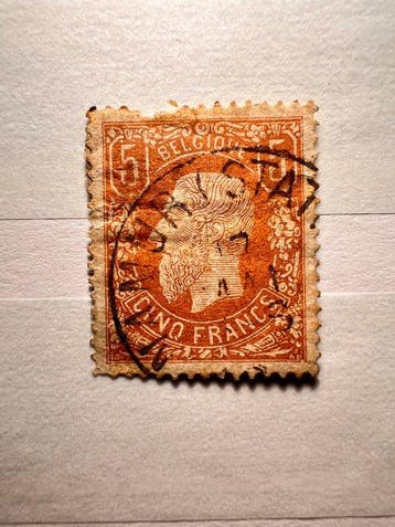 België - België 1878 – Leopold II – 5 Fr lichtbruin