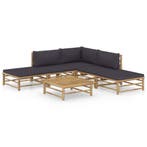 vidaXL 6-delige Loungeset met donkergrijze kussens bamboe, Verzenden, Loungeset
