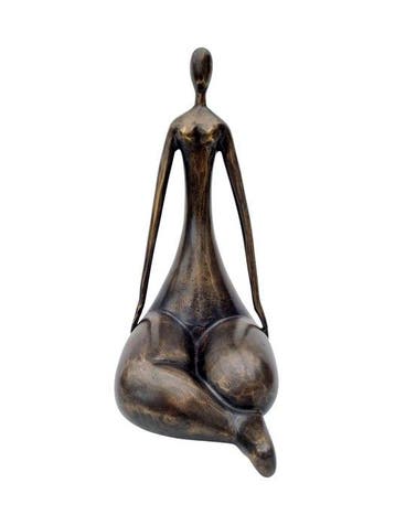 Beeld, Zittende abstracte vrouw - 28 cm - Brons