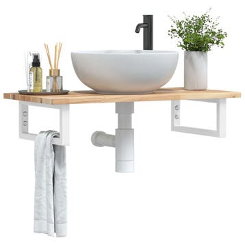 vidaXL Badkamer wandschap staal en massief acaciahout, Verzenden