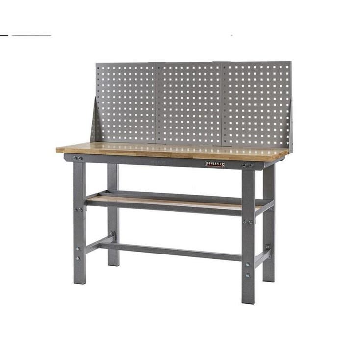 Werkbank grijs 150 cm met hardhouten blad + gereedschapsbord, Bricolage & Construction, Établis, Enlèvement ou Envoi
