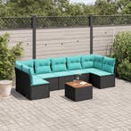 vidaXL 8-delige Loungeset met kussens poly rattan zwart, Verzenden, Nieuw, Loungeset