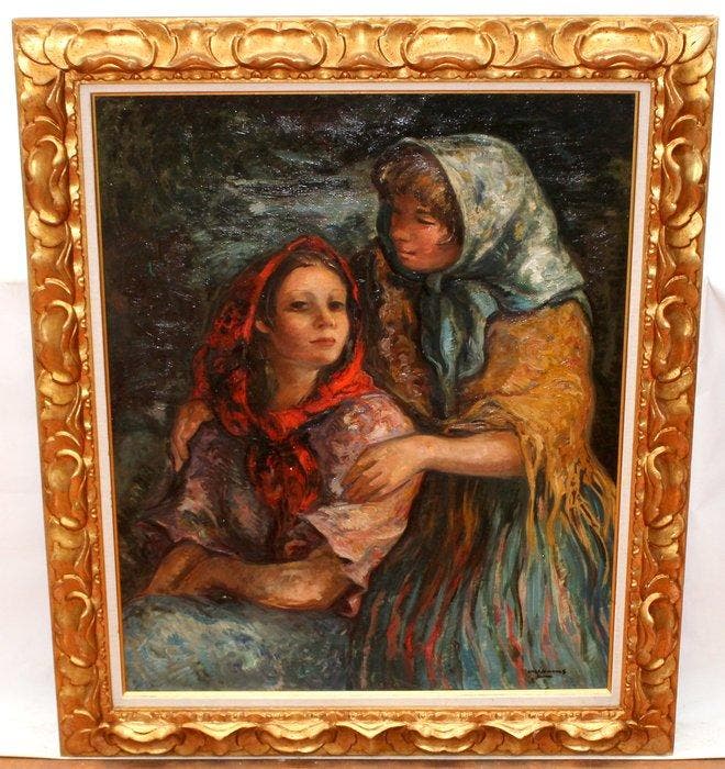 Pere Creixams Picó (1893-1965) - Campesinas, Antiquités & Art, Art | Peinture | Classique