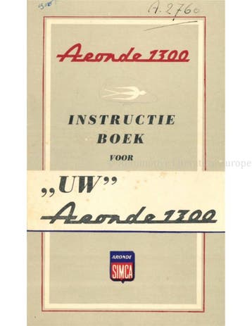 1956 SIMCA ARONDE 1300 INSTRUCTIEBOEKJE NEDERLANDS