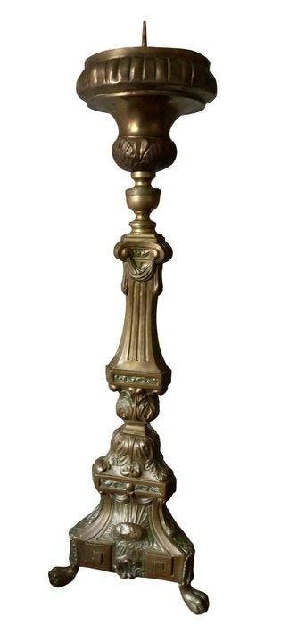 Kandelaar - Koper - Groot Kerkkandelaar - 88 cm - 2,8 kg, Antiek en Kunst