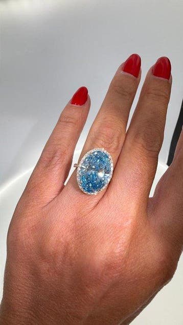 Ring - 14 karaat Geel goud - 9.45ct. tw. Blauw Diamant, Nieuw