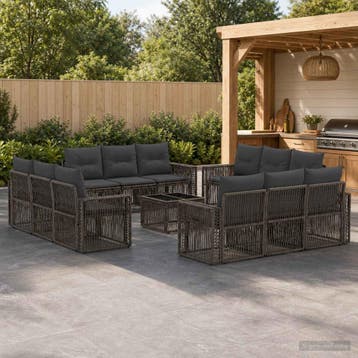 vidaXL Tuinbank Set 13 st Grijs en Donkergrijs poly rattan, Verzenden, Nieuw
