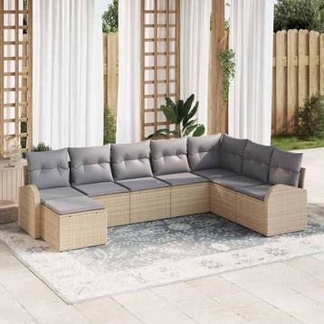 vidaXL Bankstel 8 st Beige en lichtgrijs poly rattan, Verzenden