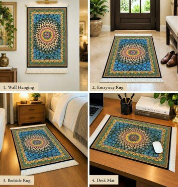 Zwart, turquoise en groen luxe zijden tapijt met, Maison & Meubles