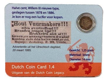 Pays-Bas. Willem III. 1/2 Cent 1846 in Dutch Coin Card (Sans