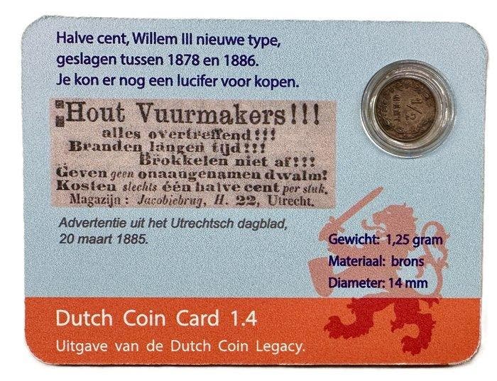 Pays-Bas. Willem III. 1/2 Cent 1846 in Dutch Coin Card (Sans, Postzegels en Munten, Munten | Nederland