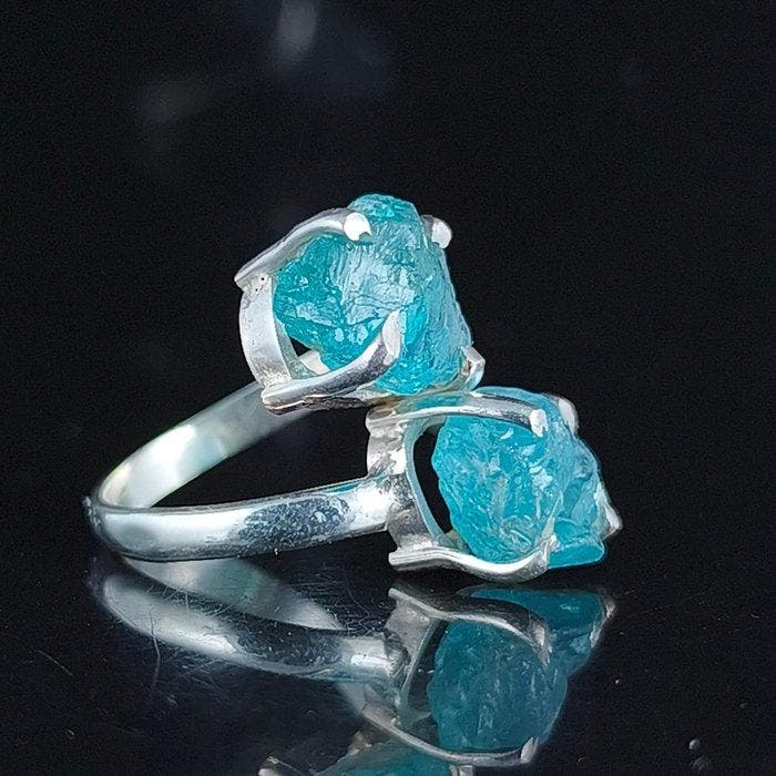 Aquamarijn - Zilver - Ring - Sterlingzilver, Verzamelen, Mineralen en Fossielen